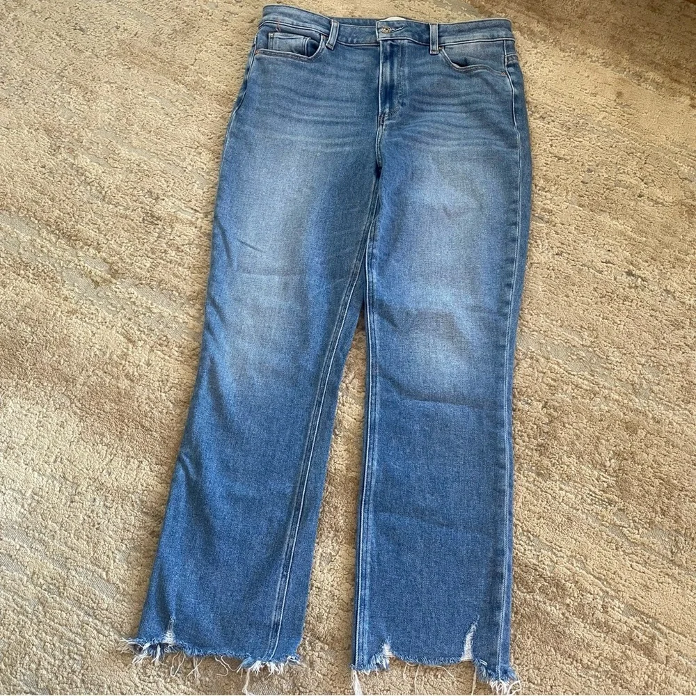 Paige Cindy Destroyed Hem Mel Blue Jeans Straight Wide Leg Distressed: 30